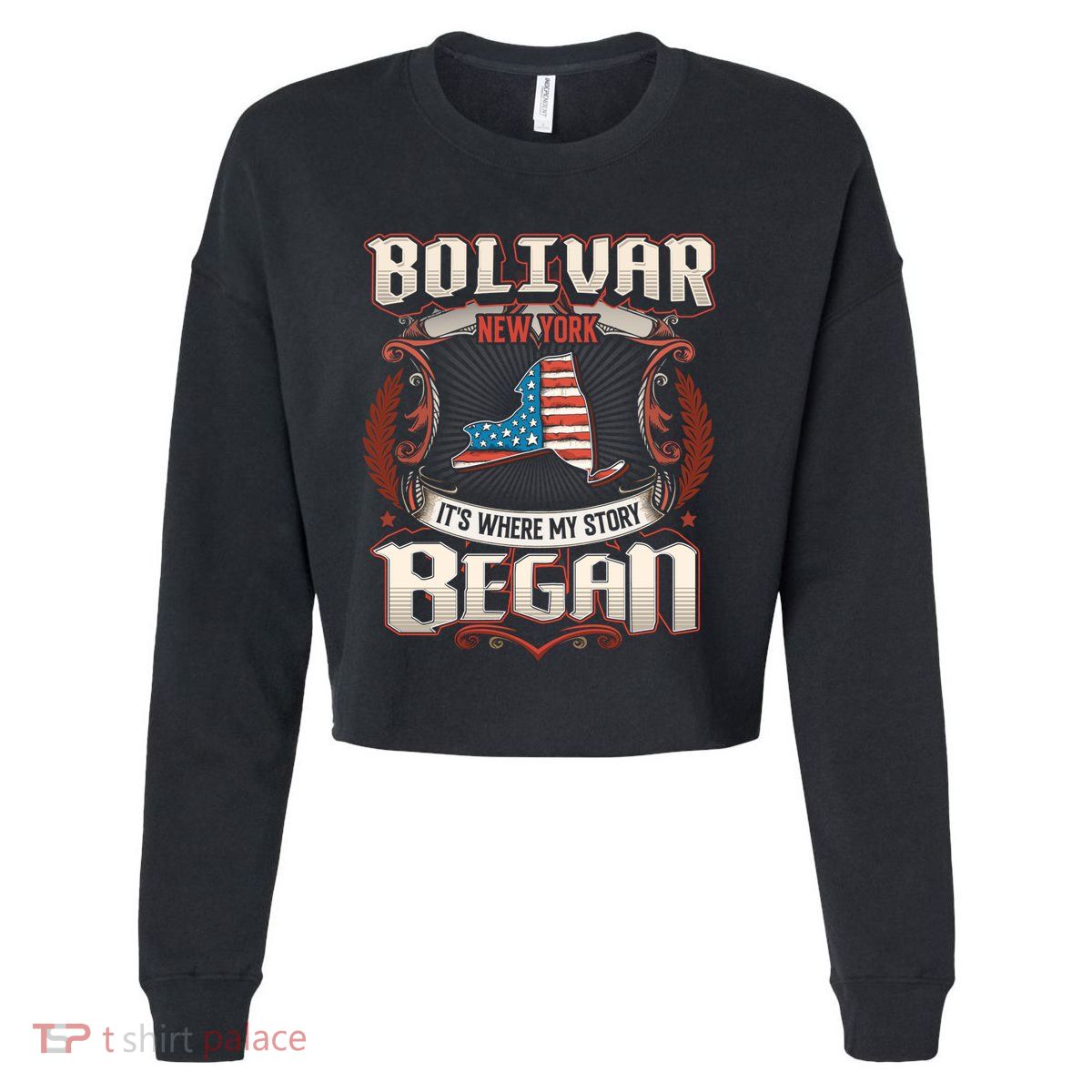 Bolivar New York Usa Flag 4th Of July Cute Gift Cropped Pullover Crew