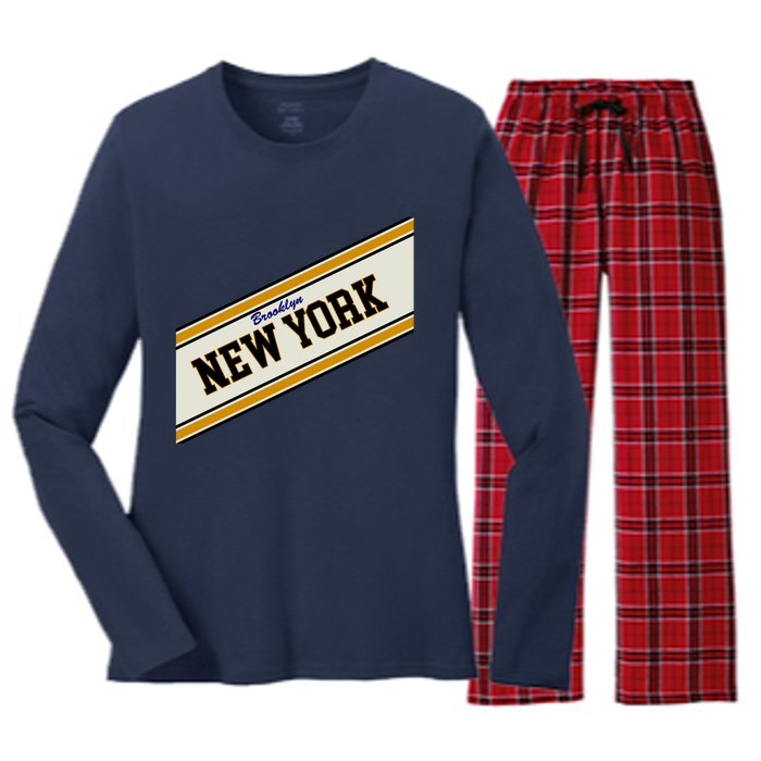 Brooklyn New York Varsity Logo Women's Long Sleeve Flannel Pajama Set 