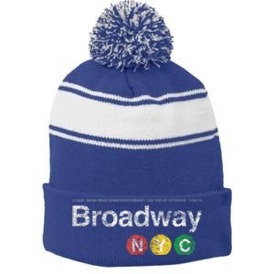 BROADWAY New York NYC Worn Design  Stripe Pom Pom Beanie