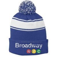 BROADWAY New York NYC Worn Design  Stripe Pom Pom Beanie