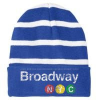 BROADWAY New York NYC Worn Design  Striped Beanie with Solid Band