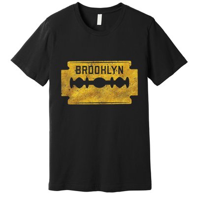 Brooklyn New York Razor Gold Foil Effect Retro Premium T-Shirt