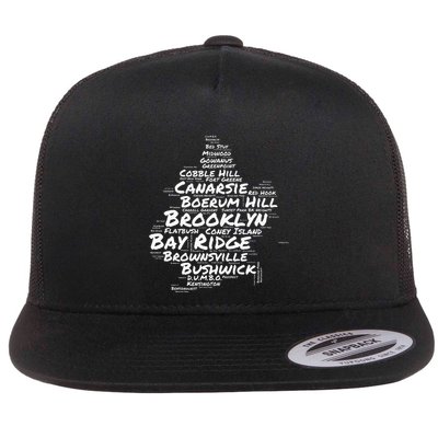 Brooklyn New York Neighborhoods Word Cloud Brooklyn Flat Bill Trucker Hat