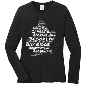 Brooklyn New York Neighborhoods Word Cloud Brooklyn Ladies Long Sleeve Shirt