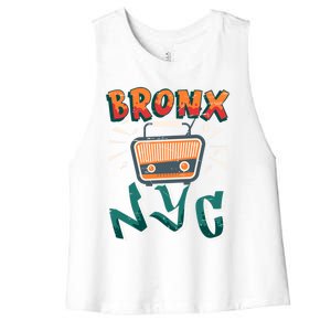 Bronx New York Design Gift Nyc Boombox Graffiti Lettering Cool Gift Women's Racerback Cropped Tank