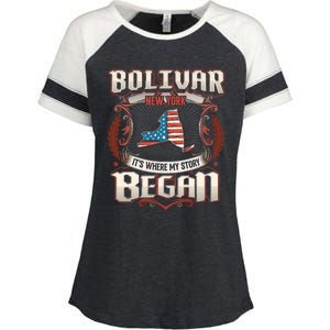 Bolivar New York Usa Flag 4th Of July Funny Gift Enza Ladies Jersey Colorblock Tee