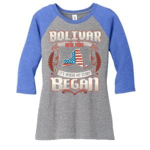 Bolivar New York Usa Flag 4th Of July Funny Gift Women's Tri-Blend 3/4-Sleeve Raglan Shirt