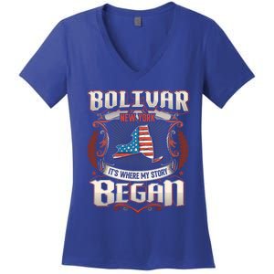 Bolivar New York Usa Flag 4th Of July Funny Gift Women's V-Neck T-Shirt