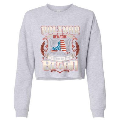 Bolivar New York Usa Flag 4th Of July Funny Gift Cropped Pullover Crew