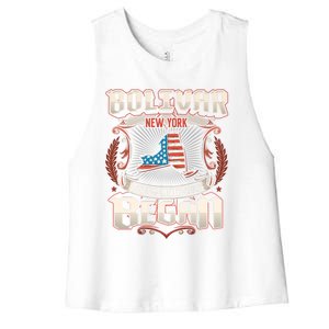 Bolivar New York Usa Flag 4th Of July Funny Gift Women's Racerback Cropped Tank