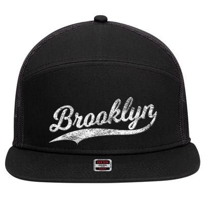 Brooklyn New York Retro Vintage Sports Stripe Flag Swoosh 7 Panel Mesh Trucker Snapback Hat
