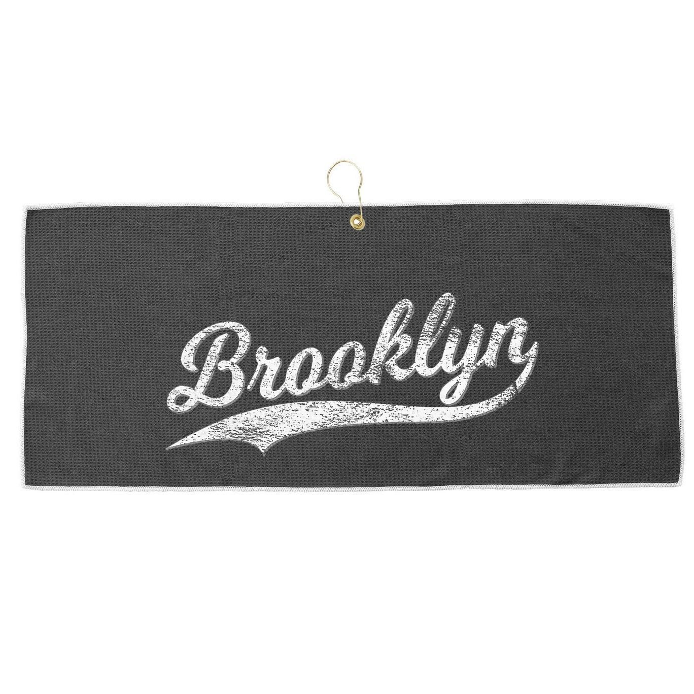 Brooklyn New York Retro Vintage Sports Stripe Flag Swoosh Large Microfiber Waffle Golf Towel