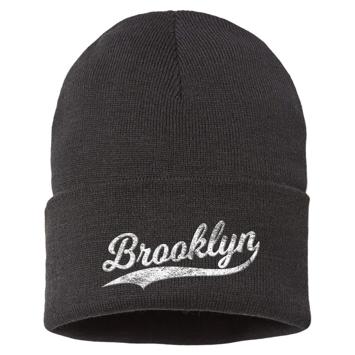 Brooklyn New York Retro Vintage Sports Stripe Flag Swoosh Sustainable Knit Beanie