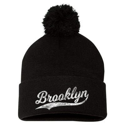 Brooklyn New York Retro Vintage Sports Stripe Flag Swoosh Pom Pom 12in Knit Beanie