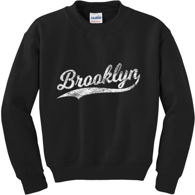 Brooklyn New York Retro Vintage Sports Stripe Flag Swoosh Kids Sweatshirt