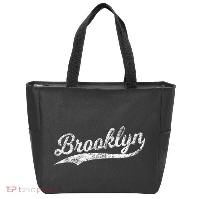 Brooklyn New York Retro Vintage Sports Stripe Flag Swoosh Zip Tote Bag