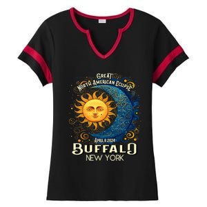 Buffalo New York 2024 Total Solar Eclipse April 8 Souvenir Ladies Halftime Notch Neck Tee