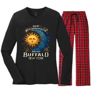 Buffalo New York 2024 Total Solar Eclipse April 8 Souvenir Women's Long Sleeve Flannel Pajama Set 