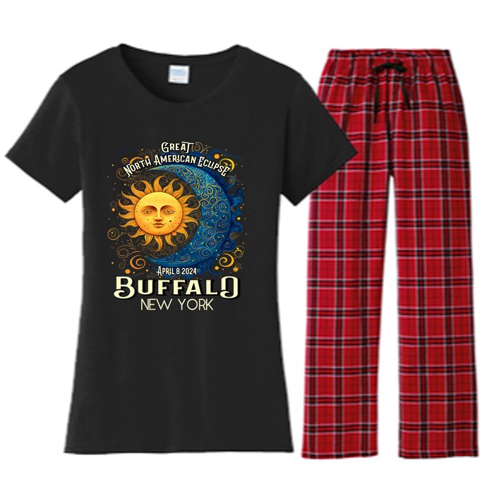 Buffalo New York 2024 Total Solar Eclipse April 8 Souvenir Women's Flannel Pajama Set