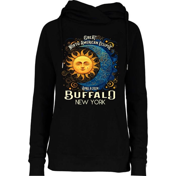 Buffalo New York 2024 Total Solar Eclipse April 8 Souvenir Womens Funnel Neck Pullover Hood