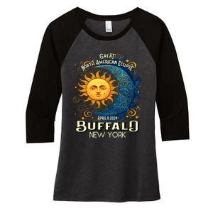 Buffalo New York 2024 Total Solar Eclipse April 8 Souvenir Women's Tri-Blend 3/4-Sleeve Raglan Shirt