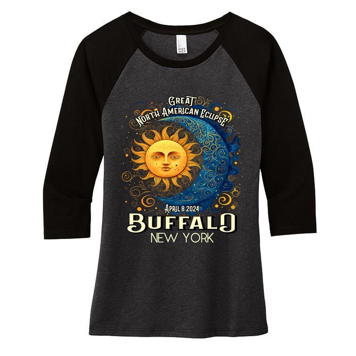 Buffalo New York 2024 Total Solar Eclipse April 8 Souvenir Women's Tri-Blend 3/4-Sleeve Raglan Shirt