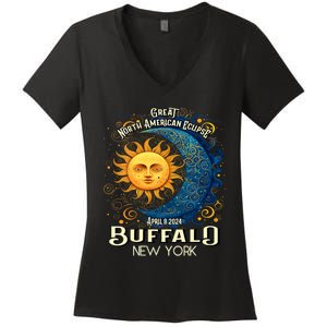 Buffalo New York 2024 Total Solar Eclipse April 8 Souvenir Women's V-Neck T-Shirt