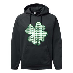 Buffalo New York St Patrick's Day 4 Leaf Clover Performance Fleece Hoodie