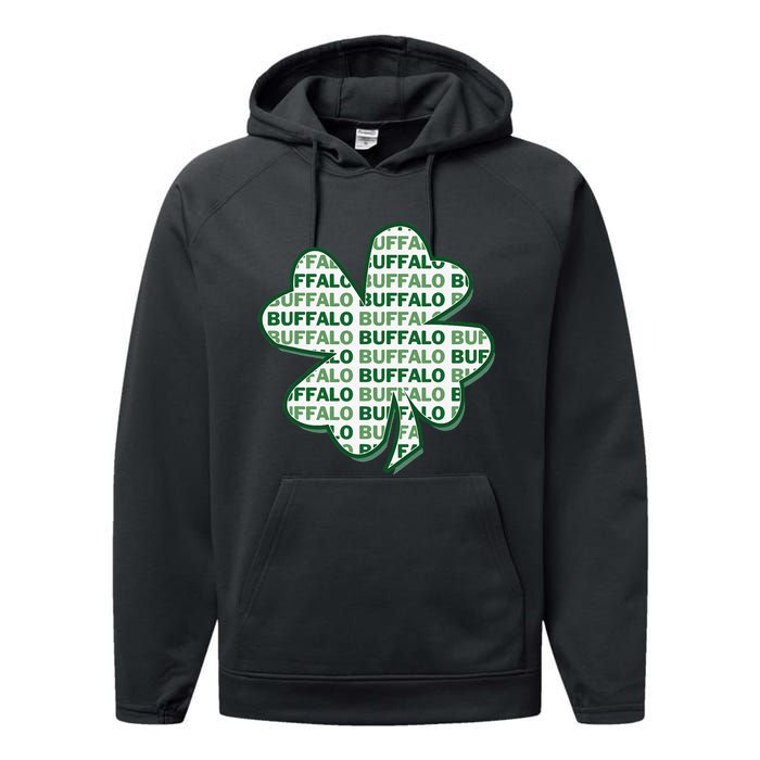 Buffalo New York St Patrick's Day 4 Leaf Clover Performance Fleece Hoodie