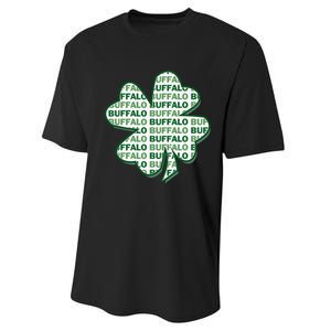 Buffalo New York St Patrick's Day 4 Leaf Clover Performance Sprint T-Shirt