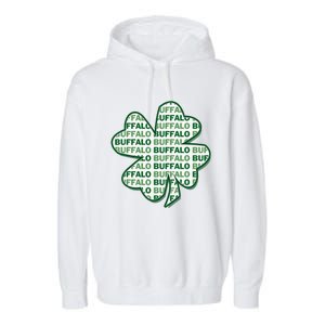 Buffalo New York St Patrick's Day 4 Leaf Clover Garment-Dyed Fleece Hoodie