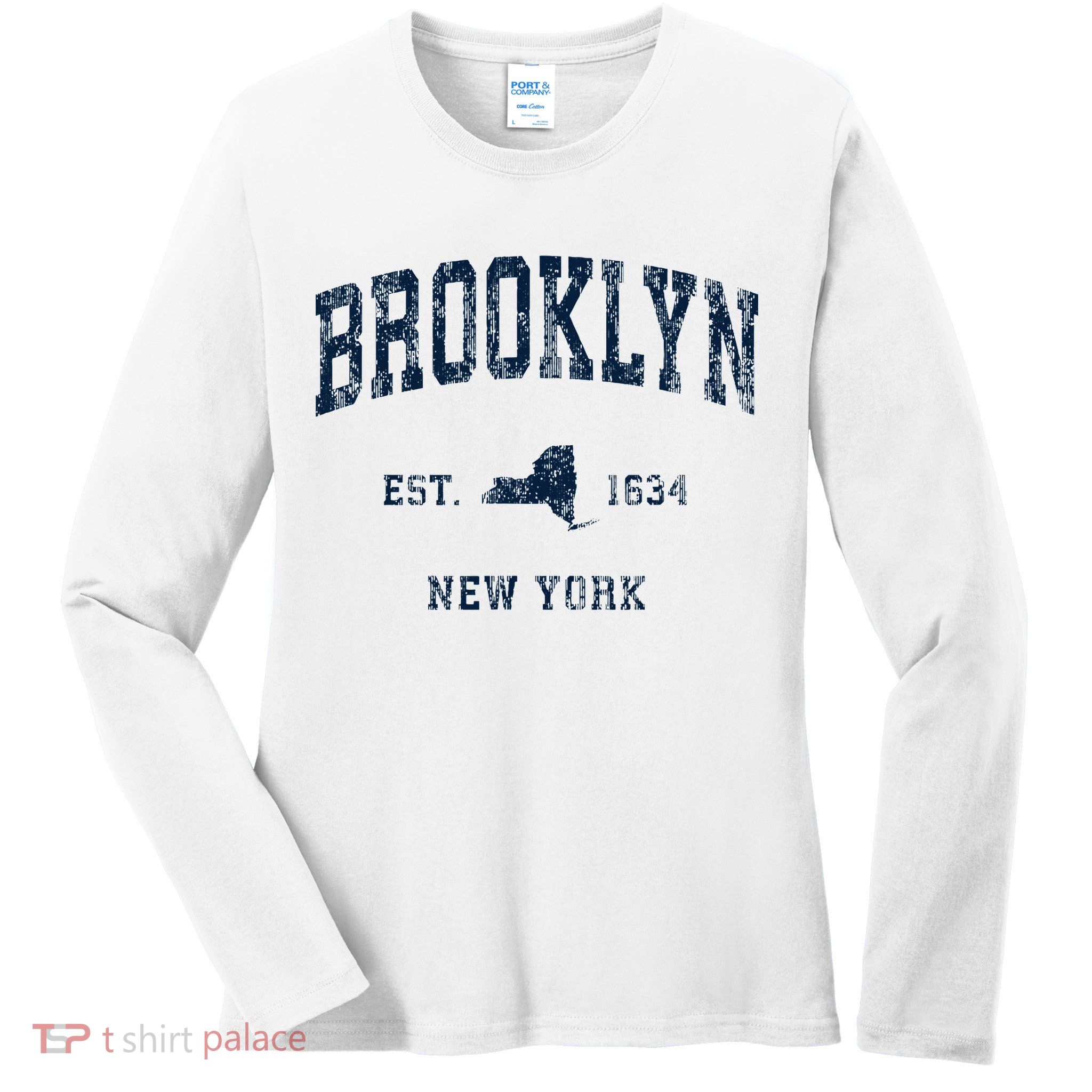 Brooklyn New York Ny Vintage Athletic Sports Ladies Long Sleeve Shirt