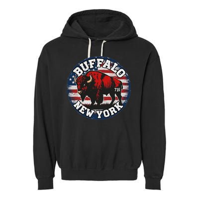 Buffalo New York 716 Area Code Bison Wny Bflo Pride Garment-Dyed Fleece Hoodie