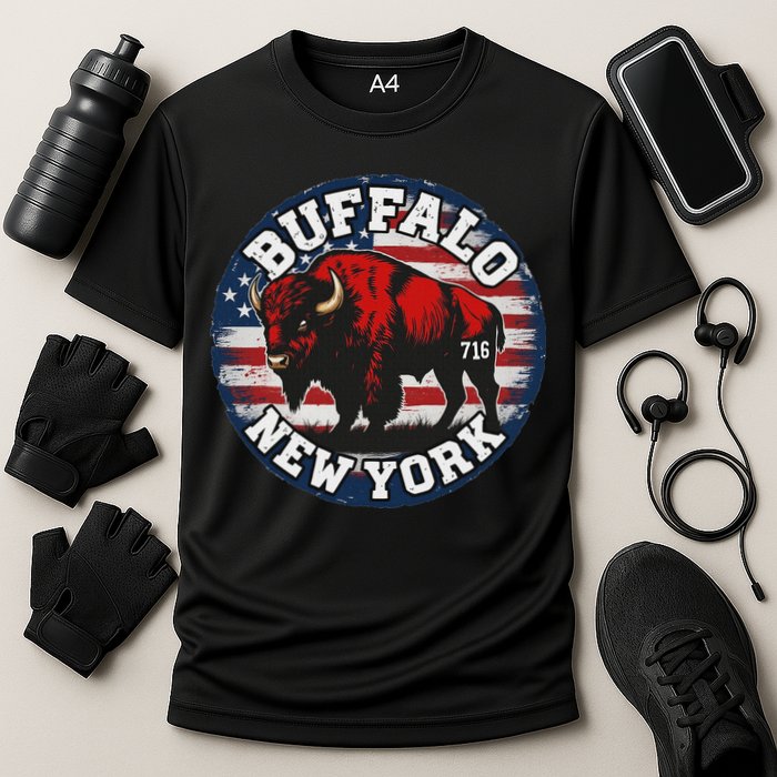 Buffalo New York 716 Area Code Bison Wny Bflo Pride Cooling Performance Crew T-Shirt