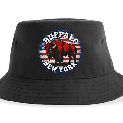 Buffalo New York 716 Area Code Bison Wny Bflo Pride Sustainable Bucket Hat
