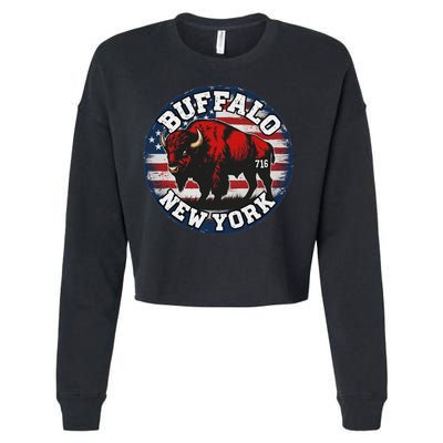 Buffalo New York 716 Area Code Bison Wny Bflo Pride Cropped Pullover Crew