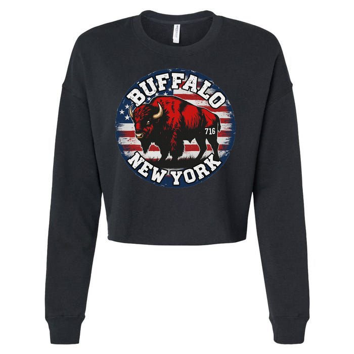 Buffalo New York 716 Area Code Bison Wny Bflo Pride Cropped Pullover Crew