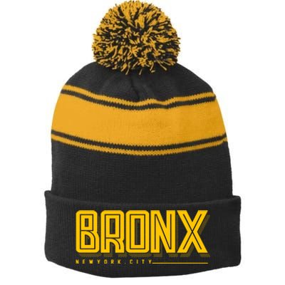 Bronx New York City Logo Stripe Pom Pom Beanie