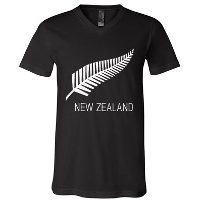 Black New Zealand Fern S Black Proud Kiwi Nz Rugby V-Neck T-Shirt