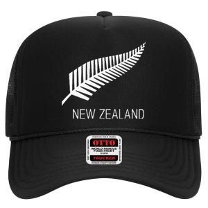 Black New Zealand Fern Black Proud Kiwi Nz Rugby High Crown Mesh Back Trucker Hat