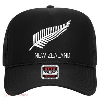 Black New Zealand Fern Black Proud Kiwi Nz Rugby High Crown Mesh Back Trucker Hat