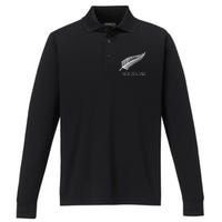 Black New Zealand Fern Black Proud Kiwi Nz Rugby Performance Long Sleeve Polo