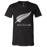 Black New Zealand Fern Black Proud Kiwi Nz Rugby V-Neck T-Shirt