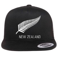 Black New Zealand Fern Black Proud Kiwi Nz Rugby Flat Bill Trucker Hat