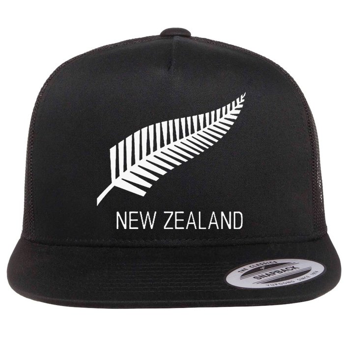 Black New Zealand Fern Black Proud Kiwi Nz Rugby Flat Bill Trucker Hat