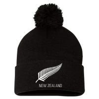 Black New Zealand Fern Black Proud Kiwi Nz Rugby Pom Pom 12in Knit Beanie