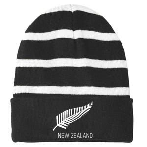 Black New Zealand Fern Black Proud Kiwi Nz Rugby Striped Beanie with Solid Band