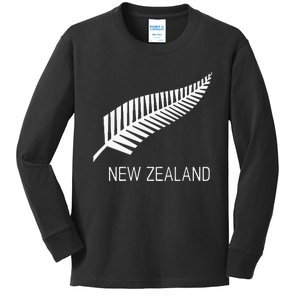 Black New Zealand Fern Black Proud Kiwi Nz Rugby Kids Long Sleeve Shirt