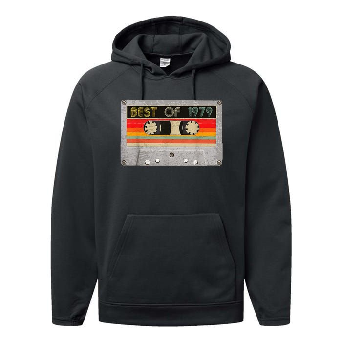 Best Of 1979 44th Birthday Gift Cassette Tape Vintage Performance Fleece Hoodie