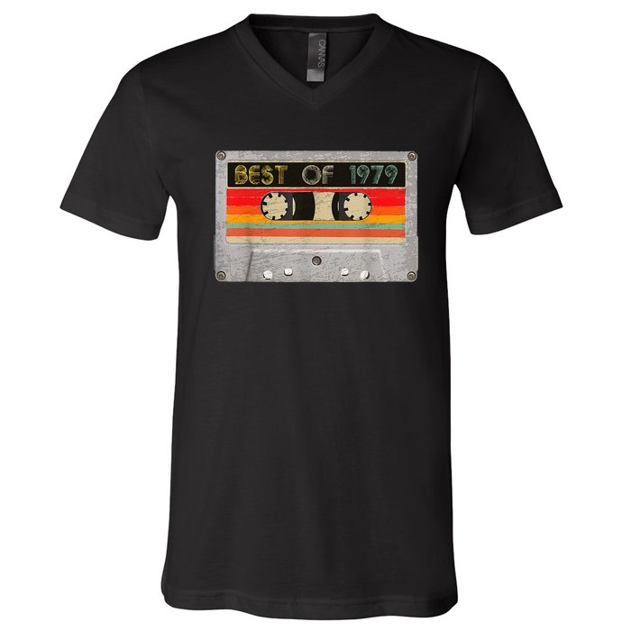 Best Of 1979 44th Birthday Gift Cassette Tape Vintage V-Neck T-Shirt